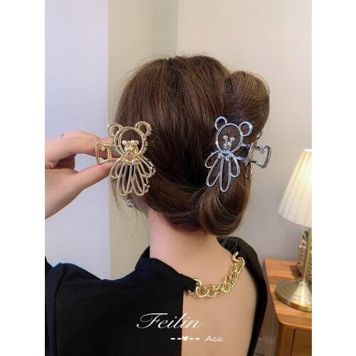 2021Summer INS Cute Metal Bear Hair Claw Hairpin Head Of Back Hair Accessories For Women Daily Collaction