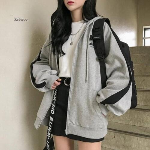 Ladies Autumn Hoodie Gray Jacket Womens Casual Loose Sports Long Sleeve Drawstring Pocket Jacket Cardigan Top Street Tops Crop