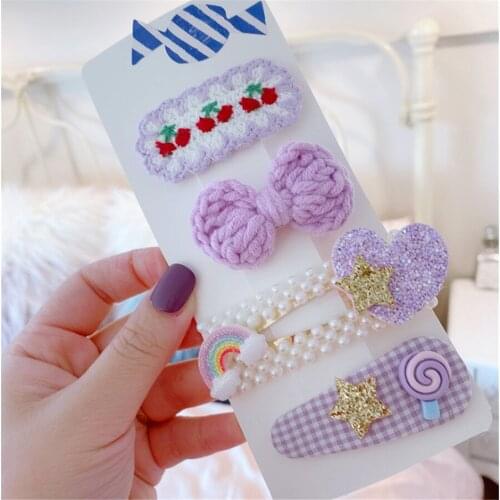 Lolita Girl Women Hair Pin Vanilla Milk Tea Style Crochet Knitting Bowknot Hair Clip Set D542