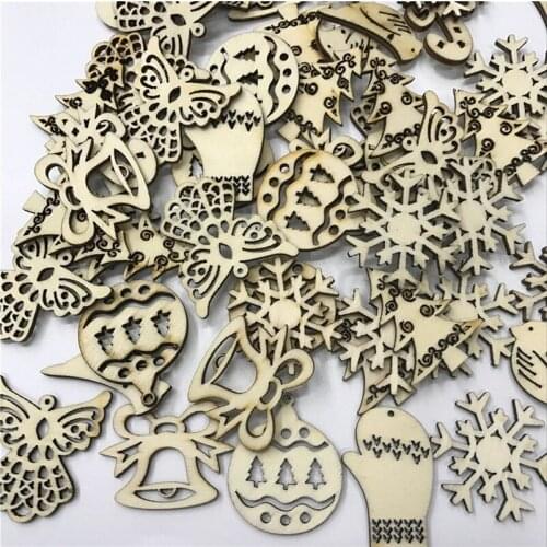 100PCS Wooden Christmas Series Pattern Scrapbooking Craft DIY Embellishment for Handmade Sewing Home Decoration