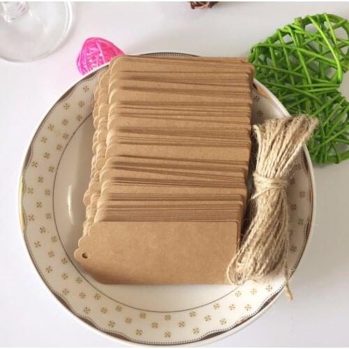 100PCS Natural Brown Kraft Paper Tags With Jute Twine Wedding Party Gift Tags DIY Label wedding christmas decoration
