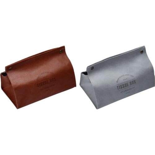 2x PU Leather Tissue Box Letter Foldable Napkin Holder Rectangular Paper Holder Storage Box(Brown&Light Grey)
