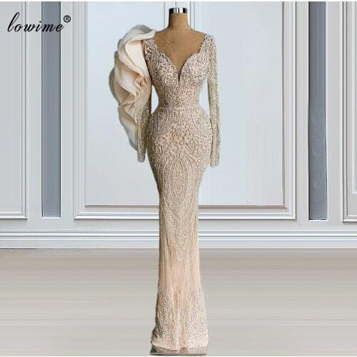 2 Designs Luxury Formal Evening Dresses Long Heavy Handmade Evening Gowns Long Sleeves Celebrity Dresses For Women Party Night