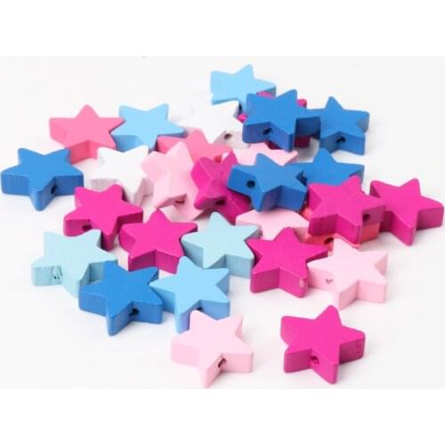 20pcs Mixed Star Pattern Wooden Natural Spacer Beads For Jewelry making DIY 19mm MT2018