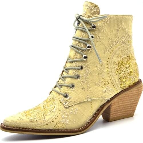 2021 now spring Women ankle Boots plus size 22-26.5cm length Ankle Ladies Shoes Embroider High Heels platform boots gothic