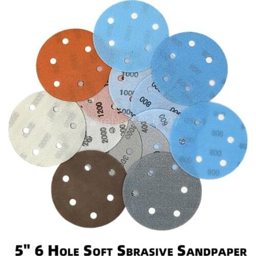 5INCH 6 Holes Fv Superfine Film Sanding Disc Soft Waterproof Sandpaper 600 To 4000 Grits For Automotive Paint Wet/dry Hook