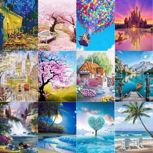 5d Diy Diamond Painting Landscape Embroidery Cross Stitch Mosaic Home Decoration Sticker Handmade New Year Wall Sticker