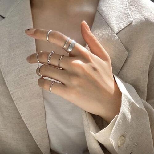 7pcs/set Punk Wide Chain Rings Set For Women Girls Fashion Irregular Finger Thin Rings Gift Female Knuckle Rings Party Jewelry