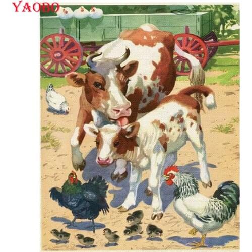 Diamond painting Farm animals diy diamond mosaic Chicken/Cow Full square round Cross Stitch,3D rhinestones painting,drill Mosaic