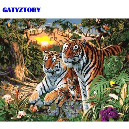Frameless Tigers Animals DIY Painting By Numbers Kits Acrylic Paint On Canvas Modern Wall Art Picture Canvas Painting For Gift