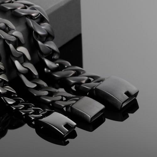 12/13/17mm Stainless Steel Black Bracelet Mens Cuban Link Chain on Hand Male Charm Steel Bracelets Friends Accessories Rock Punk