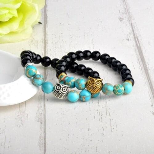 Bohemian Fashion Natural Stone Beads Owl Bracelet for Women Men
