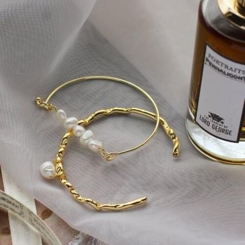 SRCOI Irregular Freshwater Pearls Bracelets Bangle Semicircular Open Metal Hand Wire Strings Bangles Women Wedding Trendy Mujer