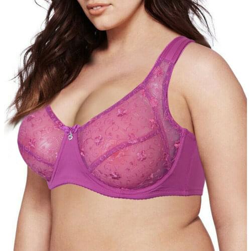 Vgplay Purple Bra Plus Size Mesh Lace Lingerie Underwire Embroidery Hollow Floral Underwear Strength Bras For Women