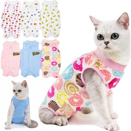 Breathable Cotton Physiological Cat Clothes Female Cat Sanitary Jumpsuits Prevent After Surgery Wear Anti Pet Licking Wounds