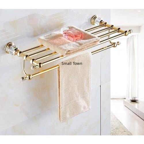 European crystal towel rack double layer gold plated towel rack towel rack bathroom glass shelf bathroom accessories