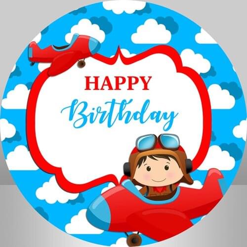Baby Boy Photo Background Custom Blue Sky Airplane Round Circle Backdrop for Boy Birthday Party Decoration Banner Cover Elastic
