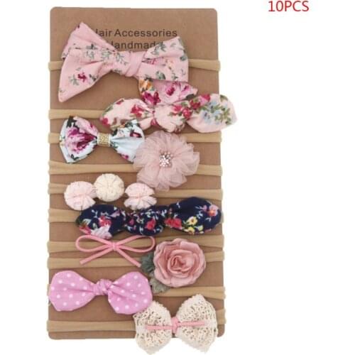 KLV 10 Pcs/set Children Kids Bow Headband Baby Girls Hairband Turban Bowknot Headwear Gifts Head Hoop Wholesale