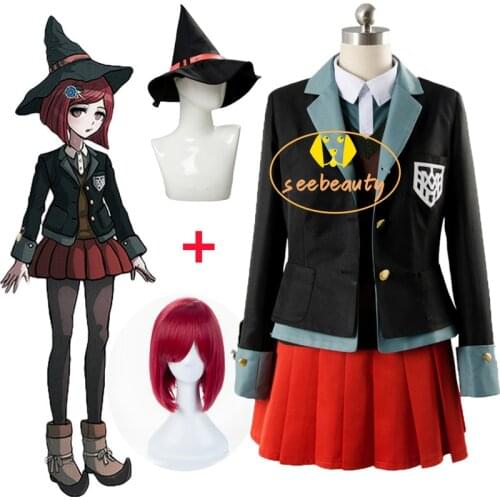 Danganronpa Yumeno Himiko Cosplay Costume Red Wig Dangan Ronpa School Girl Uniform Women Outfit Halloween Party Skirt Set Suit