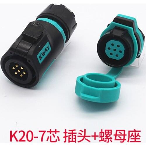 KWAY K20 7Pin IP68 M20 Waterproof Panel Bulkhead Connector 7 Pin Automotive 12A AC DC Power Outdoor LED Lighting Signal Adapter