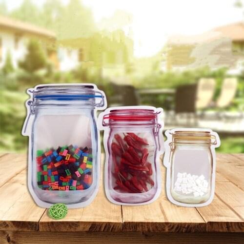 3-12Pcs Portable Mason Jar Bags reusable snacks dried fruit biscuits nuts candy transparent fresh-keeping sealed storage bag