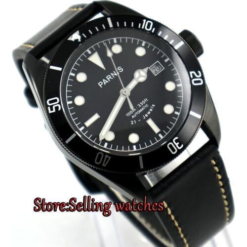 New Parnis 41mm black dial super luminous date PVD Case miyota 8215 Automatic mens Watch