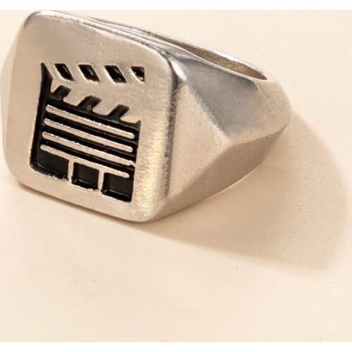 HuaTang Punk Black Enamel Single Ring for Men New Trendy Silver Color Alloy Metal Geometric Joint Rings Party Jewelry 19683