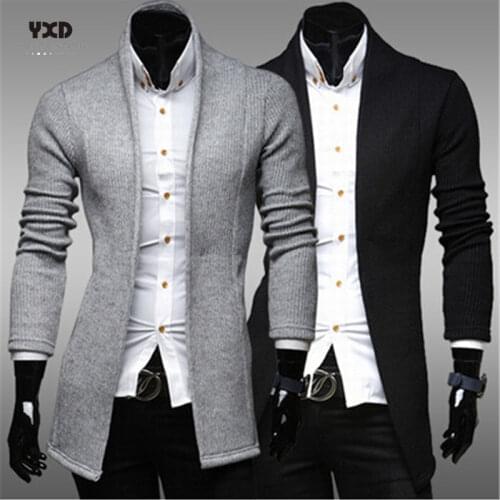 Mens Clothing Casual Man Long Cardigan Sweater Mens Slim Cardigans Knitted Sweaters Striped Mans clothes Men Shawl Collar Tops