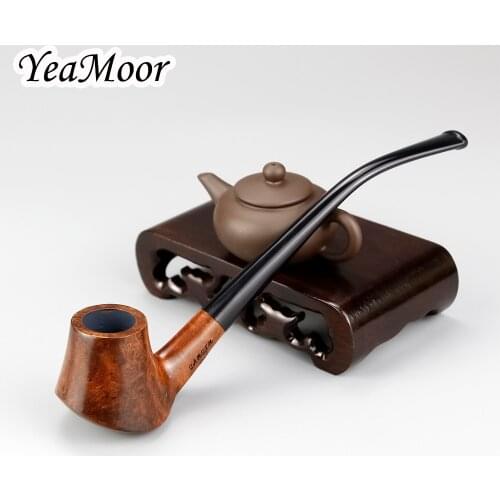Top Grade Briar Wood Pipe Set with 100 cleaners free 3mm Filter Bent Tobacco Pipe Smoking Tools Flat Bottom Long Smoking Pipe