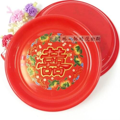 5PC SET diameter 18-20--24-28-32 plastic double happiness red tray offering worship god prayer fruit statues Home wedding