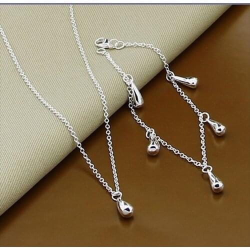 New Style 925 Sterling Silver Water Drop/Rain Drop Necklace Bracelet Set For WomenS Wedding Engagement Party Jewelry