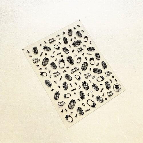 CB-107 Black and white gold and silver pineapple 3D Back glue Nail Art Stickers Decals Sliders Nail ornament decoration