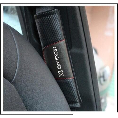 For Opel Crossland X 2pcs Fashion Carbon Fiber Leather Car Seat Belt Cover Car Seat Belt Shoulder Pad Car Accessories