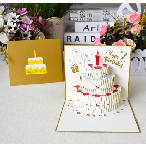Happy Birthday Postcard Greeting Gift Cards Blank Paper 3D Handmade Pop Up Laser Cut Vintage Invitations Custom with Envelope