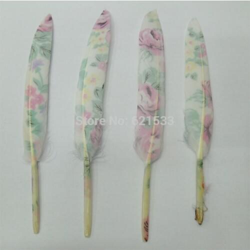Flower Printing Feathers,White Duck Cocottes Feathers with flower printed,Perfect for Millinery,50PCS/lot,10-15cm long