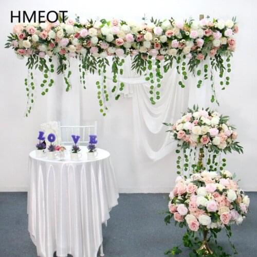 Custom White Rose Greenry Plants Vine Flower Row Arrangement Wedding Arch Decor Corner Flower Wall Table Centerpiece Flower Ball