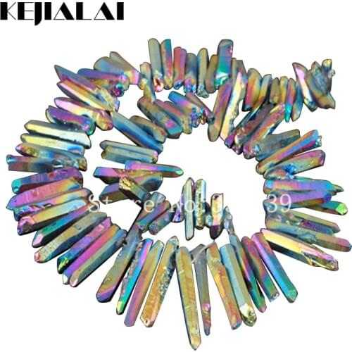 Rainbow Titanium Quartz Sticks Point Spike Drilled Briolette Beads Raw Crystal Quartz Top Drilled Electroplated Druzy Pendants