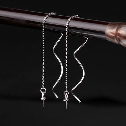 Sterling Silver 925 Pearl Bead 6mm Women Semi Mount Earrings Setting Fine Jewelry Setting White Gold Color DIY Stone