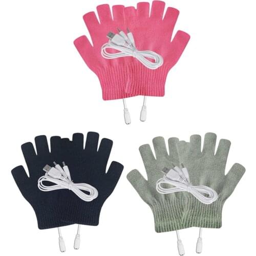 Wool Warm Gloves Usb Heating Gloves Hand Warmers Solid Color Mittens Hand Laptop Half Fingerless Electric Heating Gloves Mitten