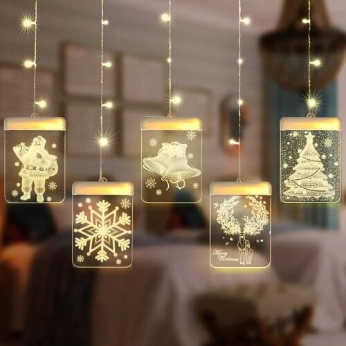 Snowflake Moon Star LED Christmas Curtain Lights Merry christmas decorations For Home Xmas Ornaments 2020 Navidad New Year 2121