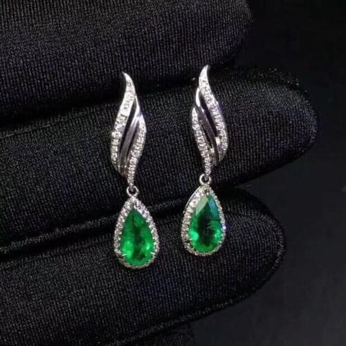 Natural And Real emerald earring Free shipping Real original emerald 925 sterling silver Gem Earring