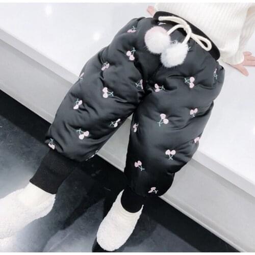 COOTELILI Cherry Thicken Winter Cotton Pants For Kids Girls Baby Fleece Pants High Waist Winter Warm Children Trousers