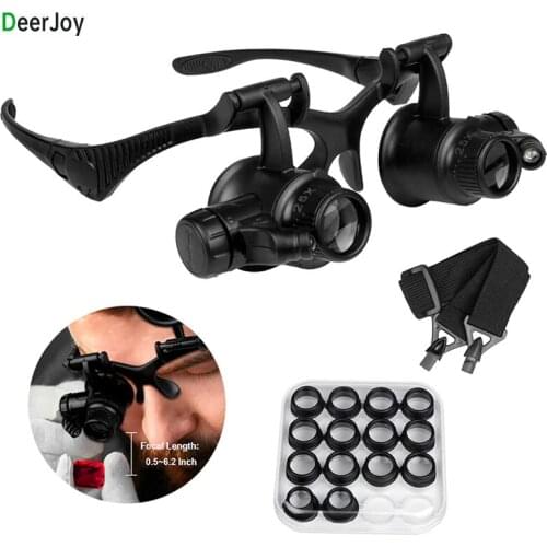 Bracket Headband Magnifying Glass Jewelry Clock Repair Loupe with 2 LED Lights and 8 Interchangeable Lens for 0.5-6.2 Inch Focal