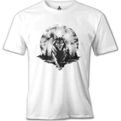 Wolf and Moon Printed White Men Women Unisex Tshirt High Quality Famous Turkish Fabric Textile T-shirt Production