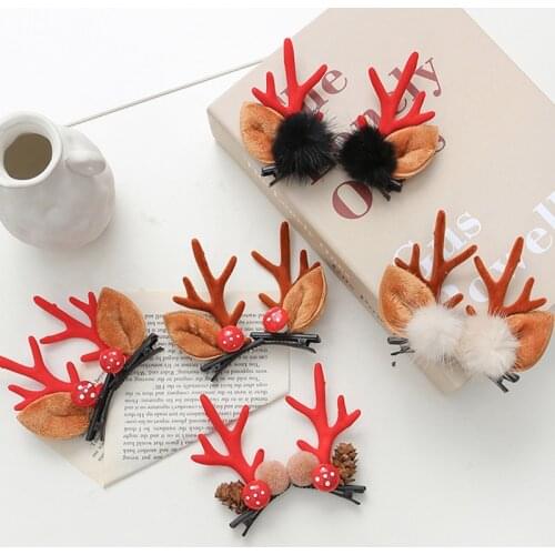 2pcs Cute Antler Hair Clips Children Christmas Barrettes Girls Furry Deer Ear Hairpins Headgrid Headwear Women Hair Accessories