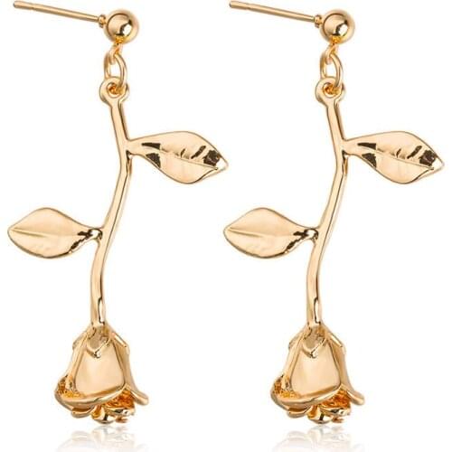 Special Designed Vivid Golden Metallic Branch Flower Drop Earrings Elegant Golden Dangle Earrings For Women