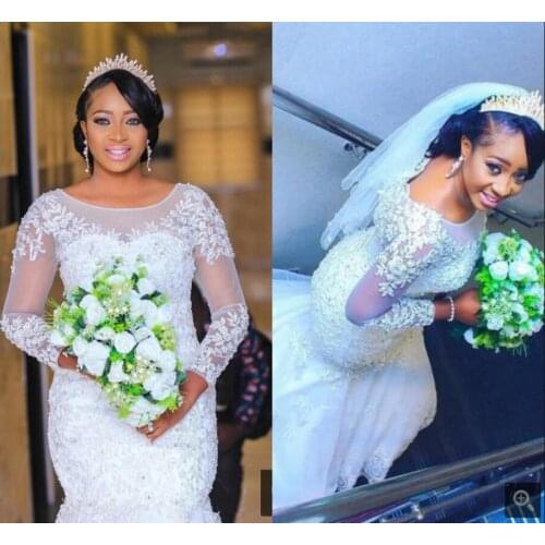 Vestido De Festa a line white lace appliques wedding dress long sleeve south african sexy hollow back bride dresses beaded