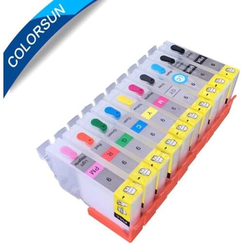 Colorsun 10 pcs PGI-9 PGI9 Refillable ink Cartridges for Canon PIXMA Pro 9500 Pro9500 printer with chips