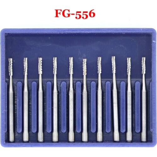 10pcs Dental Fissure Tungsten Steel Carbide Burs for High Speed Handpiece FG 556 FG 557 FG-558