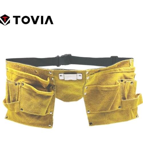 TOVIA Cow Leather Electrician Bag Waist Pouch Belt Storage Tool Bag Pocket Kit for Screwdriver Wrench Scissor Hand Tool